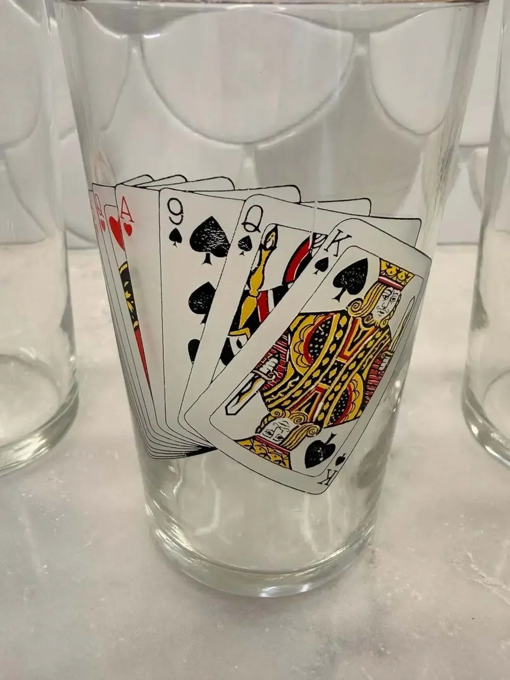 1980s Vintage Boho Chic Highball Deck of Cards Motif Tumblers - Set of 3